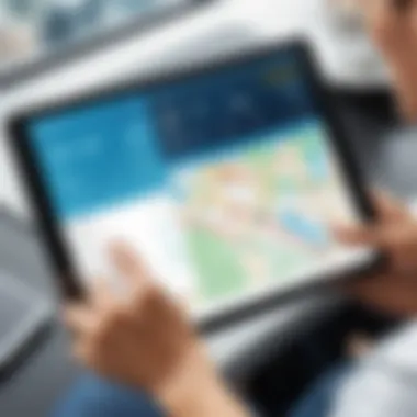 User-Friendly Interface of Flight Tracking Apps A user engaging with a flight tracking app interface on a tablet