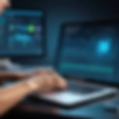 Utilizing Technology to Enhance Focus An individual using a focus-enhancing app on a laptop