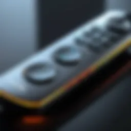 Firestick remote with highlighted buttons for programming