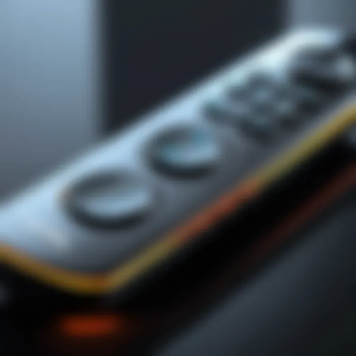 Firestick remote with highlighted buttons for programming