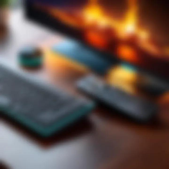 A wireless keyboard connected to a Fire TV device.
