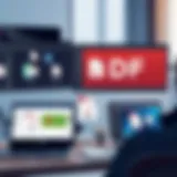 A digital workspace showcasing various software options for PDF creation.