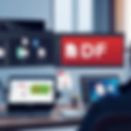 A digital workspace showcasing various software options for PDF creation.