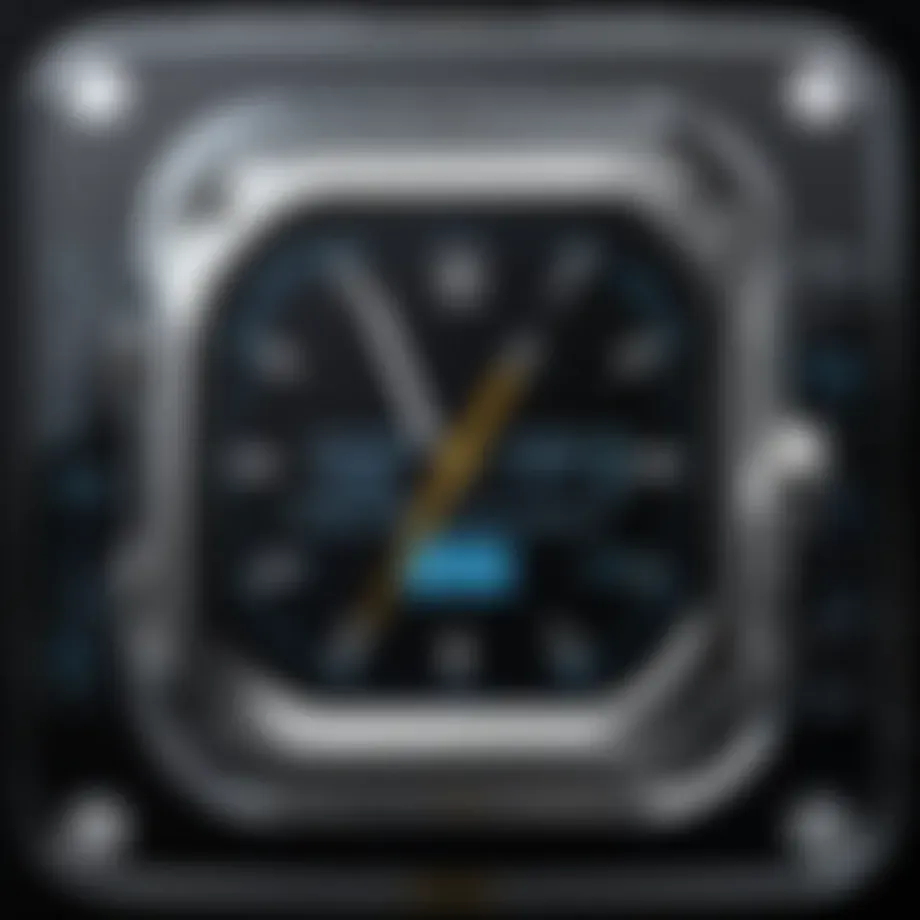 An artistic representation of a digital watch face design software interface