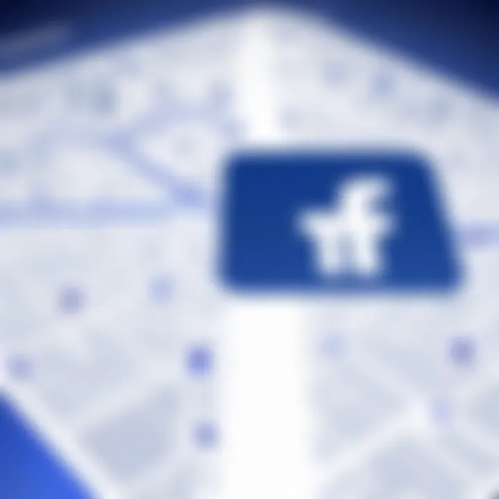 Abstract digital map with Facebook logo pinpoint