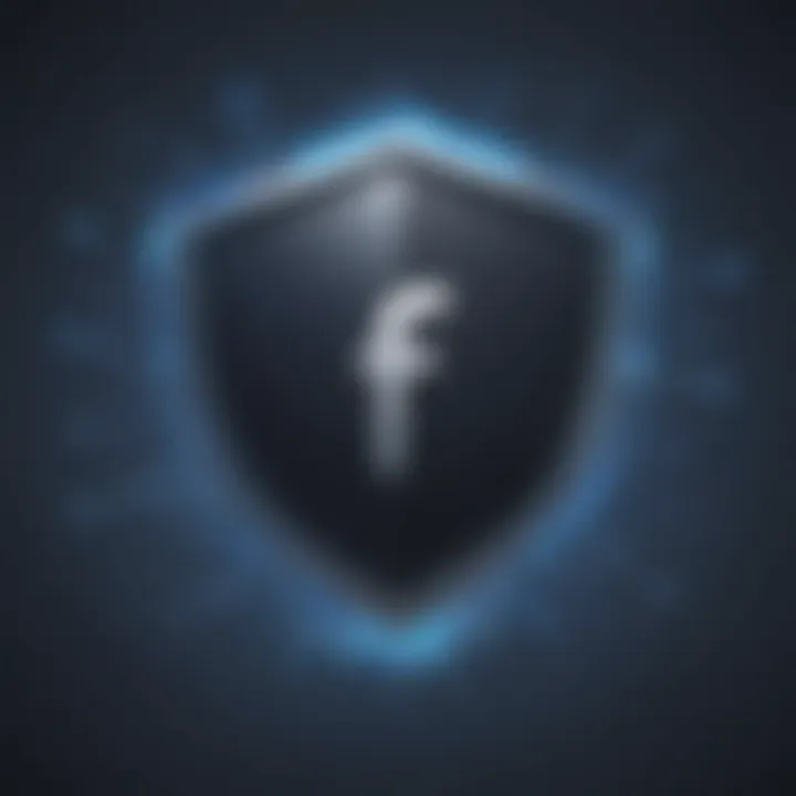 Illustration depicting digital security shield protecting Facebook logo