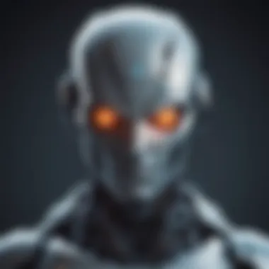 Digital illustration of a futuristic bot with glowing eyes