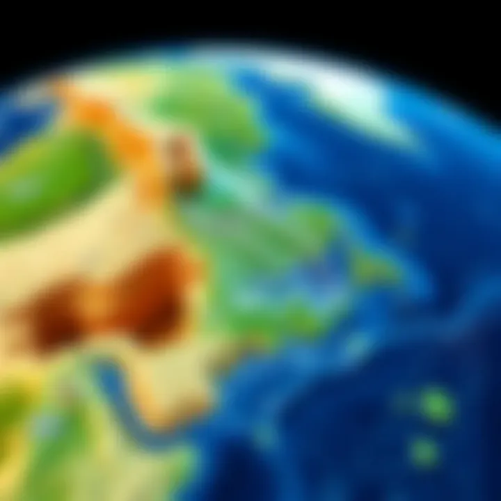 Detailed view of geographical data representation on a satellite map