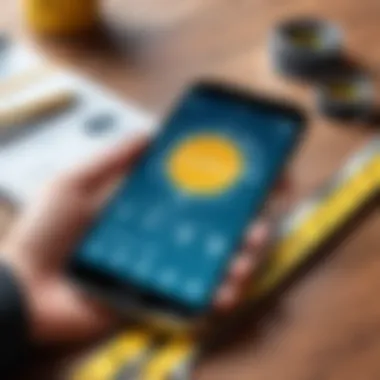 Augmented Reality in Action: Tape Measure Apps Smartphone displaying a tape measure application with augmented reality features