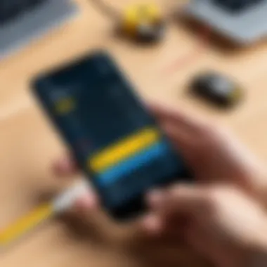 User Experience: Engaging with Tape Measure Apps User interacting with a smartphone tape measure app in a real-world setting