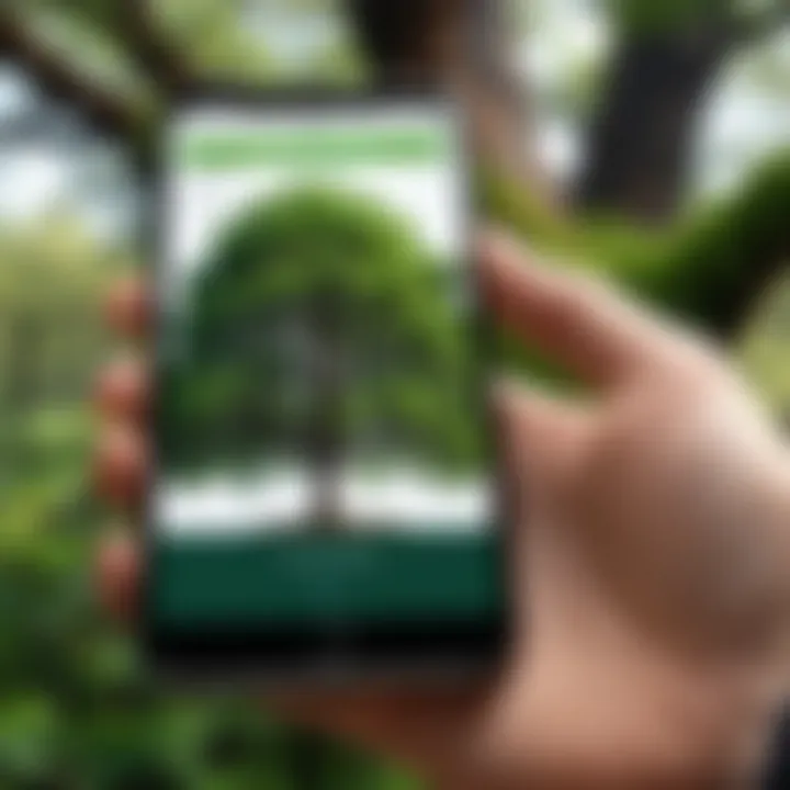 Close-up of a smartphone displaying a tree identification app