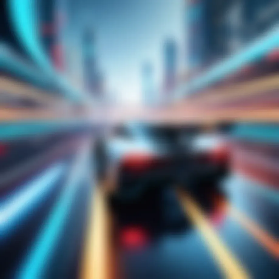 Abstract view of futuristic racing game scene