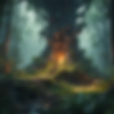 Enchanted Forest Setting An enchanted forest setting with magical creatures and lush greenery