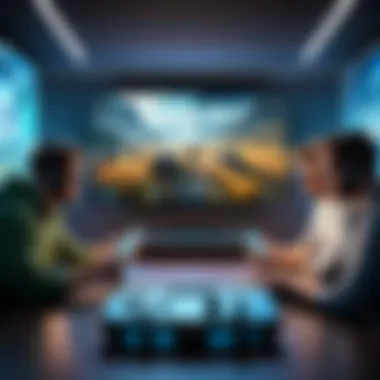 Immersive Mobile Gaming Experience A group of gamers immersed in a mobile gaming experience.