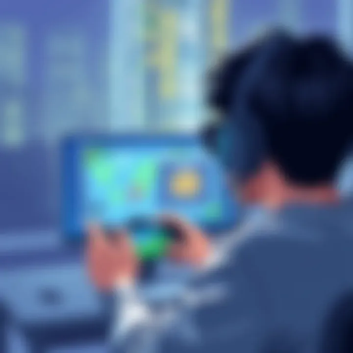 User engaging with a mobile game on a computer