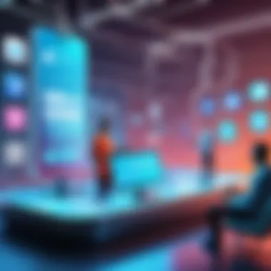 The Future of Interactions in Social Media A futuristic concept illustrating the future of social media interactions
