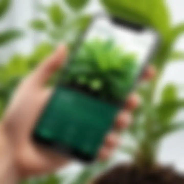 A smartphone displaying a plant identification app in action amongst greenery.