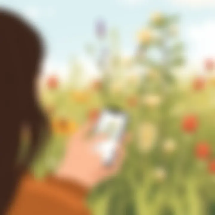 User Experience with Plant Identification Technology User engaging with a plant identification app outdoors
