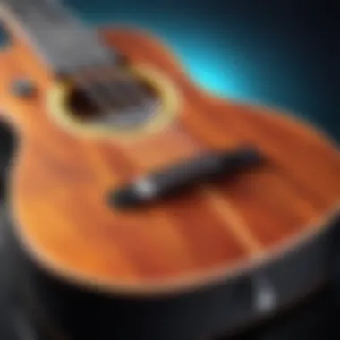 Perfectly Tuned Ukulele Close-up of a ukulele with a mobile device indicating perfect tuning.