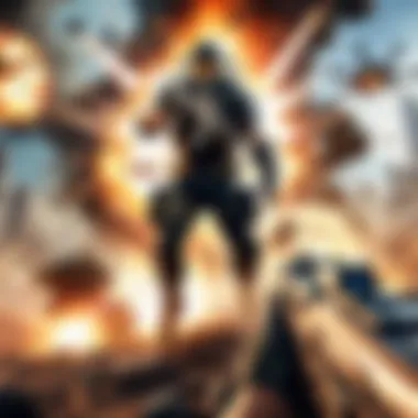 Adrenaline-Fueled Action Gaming Moment Dynamic action-packed scene with weapons and explosions