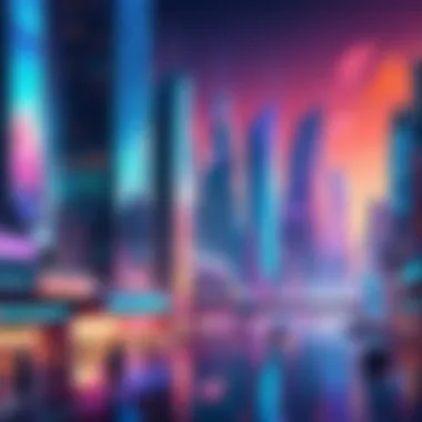 Futuristic Cityscape Gaming Experience Vibrant pixelated artwork of a futuristic cityscape