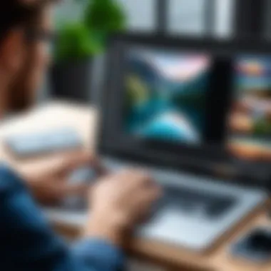 User-Friendly Interface of Photo Editing Software A user navigating through a user-friendly photo editing application on a laptop.