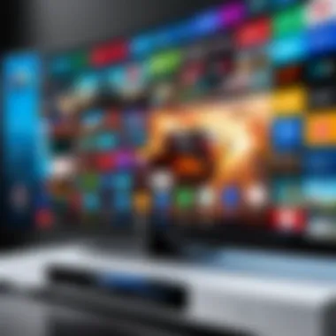 An interactive TV screen displaying a variety of gaming apps available for smart televisions.