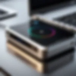 Detailed view of a portable hotspot device connected to a laptop