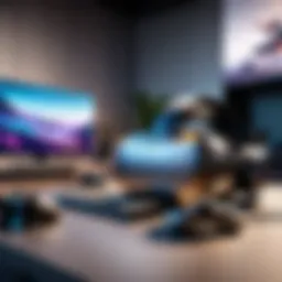 Immersive virtual reality gaming setup with headset and controllers