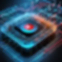 Abstract representation of music notes intertwining with technological elements