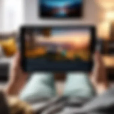 Cozy Movie Viewing Experience An individual enjoying a movie on a tablet in a cozy setting.