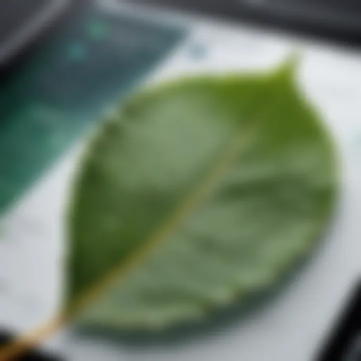 A close-up of a leaf with an identification app analyzing it