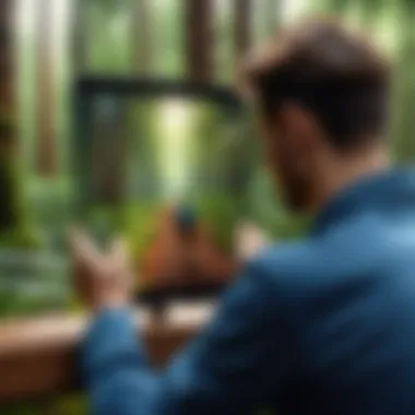 Engaging with Nature Through Technology A user interacting with a nature app in a forest setting