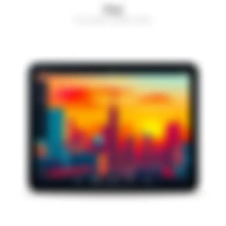 Digital Cityscape on iPad A vibrant iPad showcasing a digital drawing of a cityscape