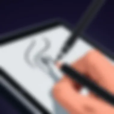 Artistic Precision with Stylus Close-up of an artist's stylus on an iPad screen, capturing intricate details