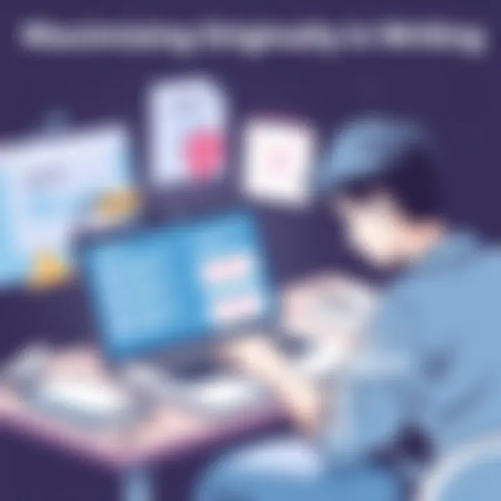 Writer using a plagiarism checker on a laptop