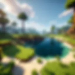 A serene landscape in a simple survival Minecraft server showcasing natural biomes