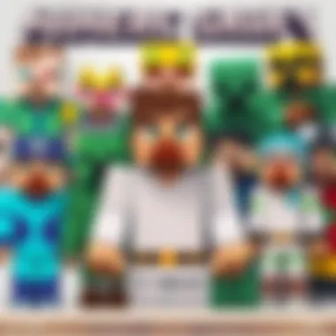 An artistic representation of popular Minecraft skins created by the community.