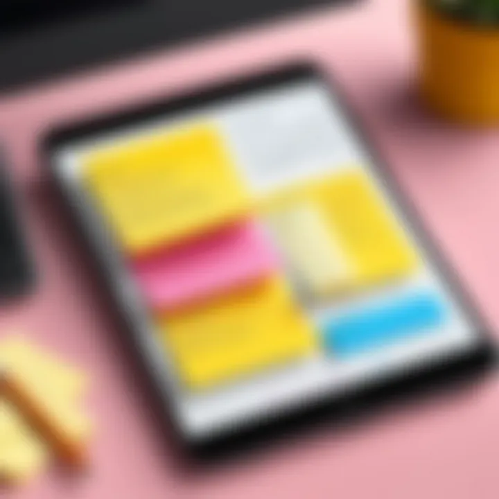 Sticky note application interface showcasing features