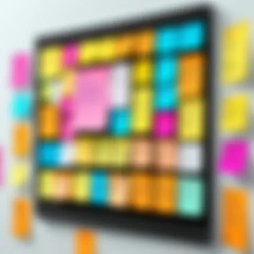 Colorful sticky notes organized on a digital screen