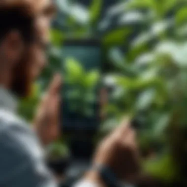 A botanist analyzing a plant specimen using a mobile app.