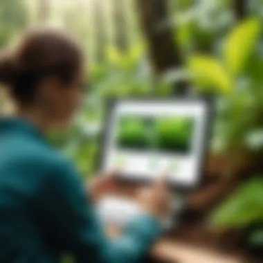 User engaging with a plant identification application in a natural setting.