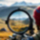 A sniper aiming through a scope with a breathtaking landscape in the background