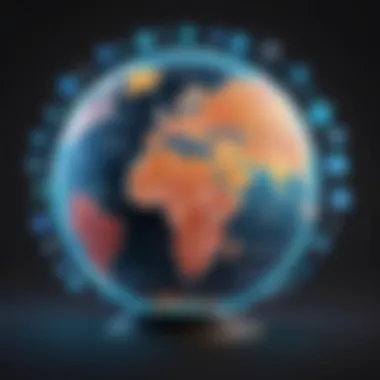 Global Communication Through Translation Apps A globe surrounded by speech bubbles representing different languages