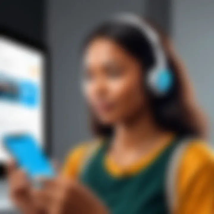 A person using a talk-to-translate app in a multicultural setting