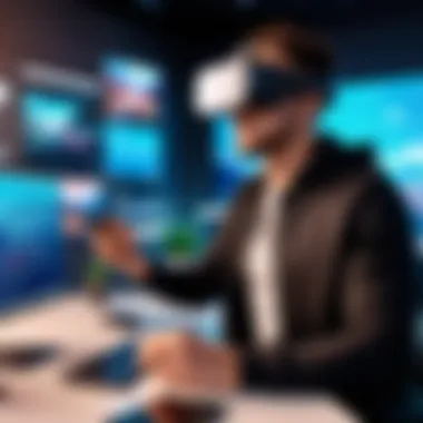 Engaging with Virtual Productivity Tools User interacting with virtual desktop in VR environment