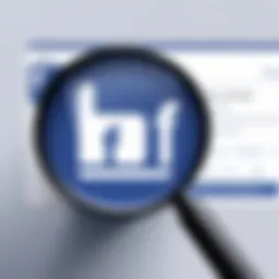 Facebook logo with magnifying glass icon