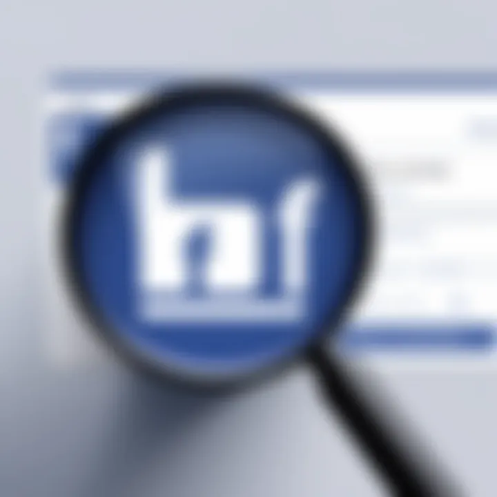 Facebook logo with magnifying glass icon