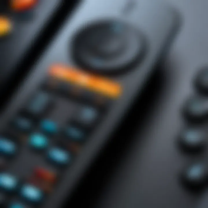 Close-up of a Fire Stick remote highlighting its buttons and features.