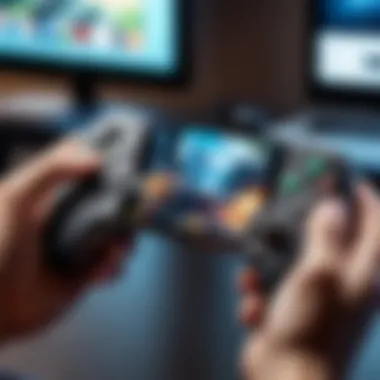 Competitive iPhone Gaming with Controllers A gamer focused on a competitive iPhone game with a controller in hand